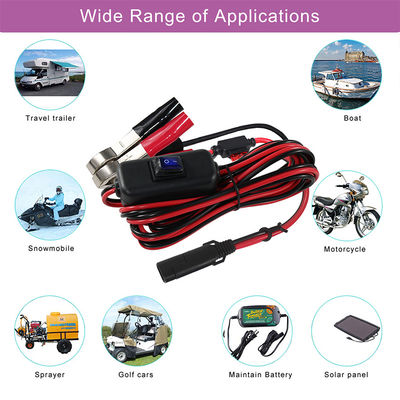 Sae câble d'extension de fil de recharge avec 12v sur commutateur d'arrêt de courant 14awg à clip d'alligator 2 épingles accélérateur rapide pinces de batterie