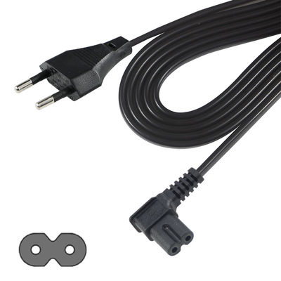 Cordon d'alimentation EU 2Pin à angle C7 pour ordinateur portable/moniteur/TV VDE Matériau isolant homologué PVC/ caoutchouc