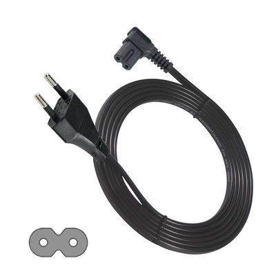Cordon d'alimentation EU 2Pin à angle C7 pour ordinateur portable/moniteur/TV VDE Matériau isolant homologué PVC/ caoutchouc