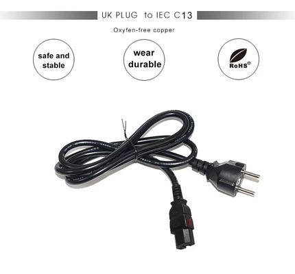 Cordon d'alimentation 10A 250V certifié UE 2Pin à C15 avec VDE/CE Sécurité pour appareil électroménager et rack de serveur (1.2M Heavy Duty)