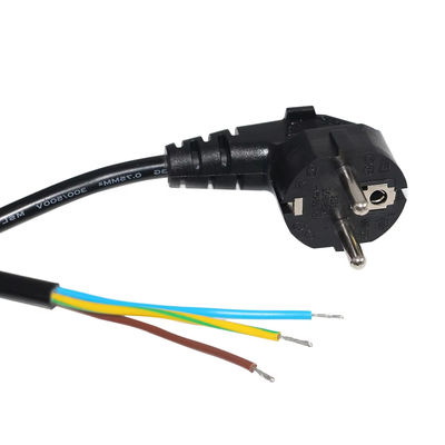 Cordon électrique à extrémité ouverte européen Schuko 10A 250V Fil de cuivre nu pour usage industriel / domestique Conforme à la directive CE RoHS