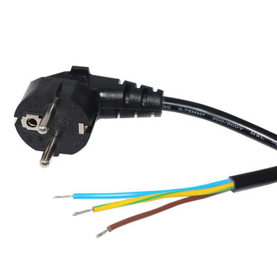 Cordon électrique à extrémité ouverte européen Schuko 10A 250V Fil de cuivre nu pour usage industriel / domestique Conforme à la directive CE RoHS
