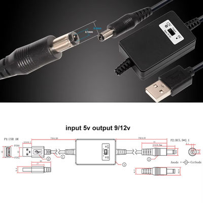 USB A mâle à DC5,5*2,1 mm câble de tension 5V à 9V/12V convertisseur pour les appareils d'alimentation avec protection contre la surcharge