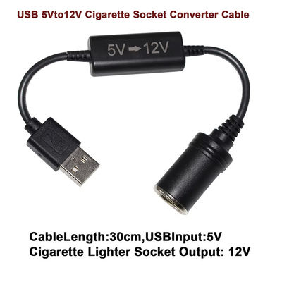 5V à 12V câble d'adaptateur USB pour voiture câble de convertisseur pas à pas avec prise d'allume-cigare, pour téléphone GPS Dash Cam, 24W de recharge sûre
