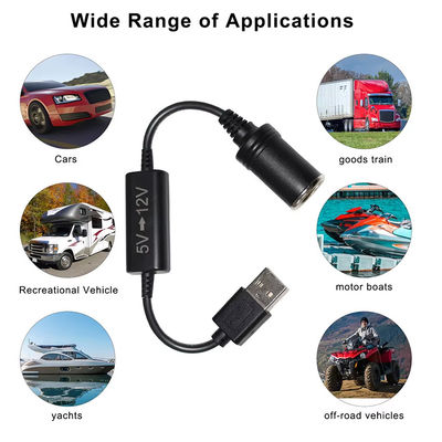 5V à 12V câble d'adaptateur USB pour voiture câble de convertisseur pas à pas avec prise d'allume-cigare, pour téléphone GPS Dash Cam, 24W de recharge sûre
