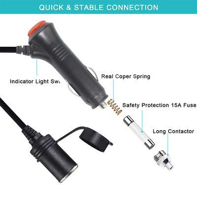 Cordon d'extension de l'allume-cigarette de voiture à la prise de 12V/24V avec deux ports USB pour les appareils de recharge de camions de camping-cars 10A 3Meter CE certifié