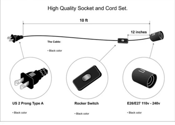 NEMA 1-15P E14 câble de conversion de prise avec commutateur 303 - 3 broches de prise à l'adaptateur d'ampoule pour lampe de table / lustre (125V 3A)