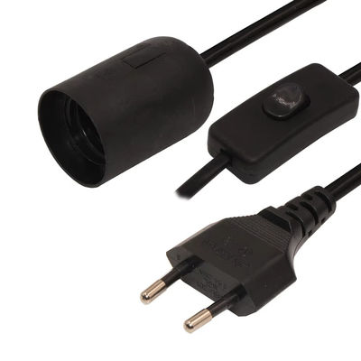 Cable de support d'ampoule EU E27 à fiche durable avec commutateur 303 et prise à deux broches pour éclairage intérieur/extérieur - certifié CE (220-240V)