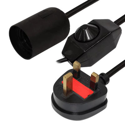 Royaume-Uni E27 câble de porte-lampe réglable avec interrupteur rotatif pour l'éclairage de chambre/bureau, 110V-240V, prise en céramique (noté IP44)
