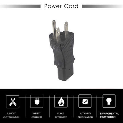 Fiche adaptateur d'alimentation NEMA 5-15P vers IEC 320 C13, 125V 15A, certifié UL