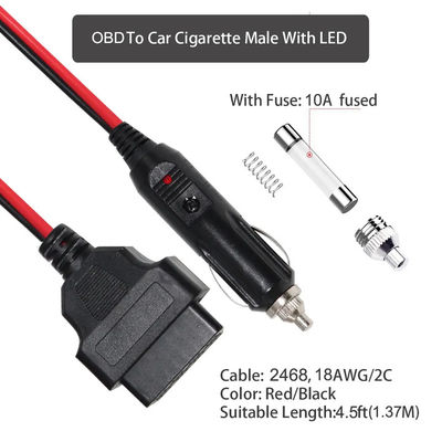 Allume-cigare universel pour voiture vers câble OBD2 12V-24V 16 pieds