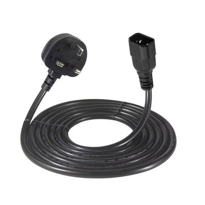 UK à C14 câble d'alimentation 1.2M 250V 10A 16AWG câble blindé pour UPS/serveur rack/appareil médical (IP67/RoHS/BS1363)