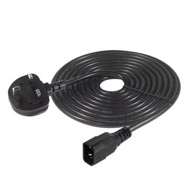 UK à C14 câble d'alimentation 1.2M 250V 10A 16AWG câble blindé pour UPS/serveur rack/appareil médical (IP67/RoHS/BS1363)