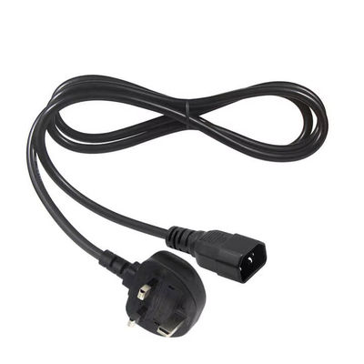 UK à C14 câble d'alimentation 1.2M 250V 10A 16AWG câble blindé pour UPS/serveur rack/appareil médical (IP67/RoHS/BS1363)