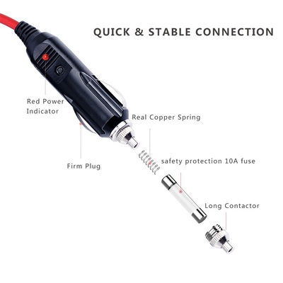 12V allume-cigarettes de voiture branche au câble d'alimentation du connecteur CC pour le refroidisseur de routeur Dash Cam et les appareils de bricolage