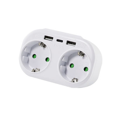 Adaptateur électrique standard européen avec deux prises de courant alternatif, 2 ports USB et 1 port de charge de type C 250V 10A