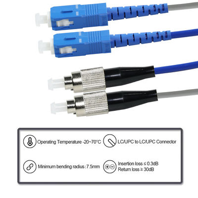 Cable de patch de fibre optique SC à FC - Jumper en mode unique ou multimode pour les applications FTTH, ODF, télécom, centre de données