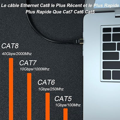 Câble Ethernet CAT6 plat blindé - Cordon de raccordement LAN FTP avec connecteurs RJ45 pour routeur, commutateur, ordinateur de bureau, utilisation en centre de données