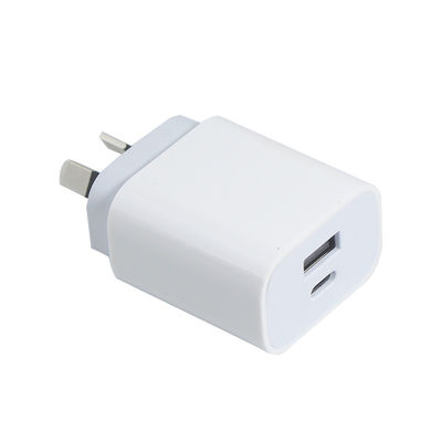 Chargeur murale à double port AU 2-Pin 20W USB-C et USB-A Adapteur de puissance de charge rapide pour téléphone, tablette, appareil photo, utilisation en voyage