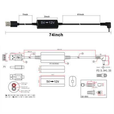 Câble d'alimentation USB vers DC coudé 5V à 12V - Adaptateur élévateur de tension pour routeur, bande LED, caméra, ventilateur