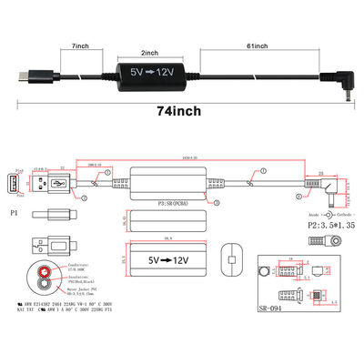 Cable USB-C à 12V avec prise CC à angle droit - câble de convertisseur de puissance de 5V à 12V pour routeur, LED, caméra, ventilateur