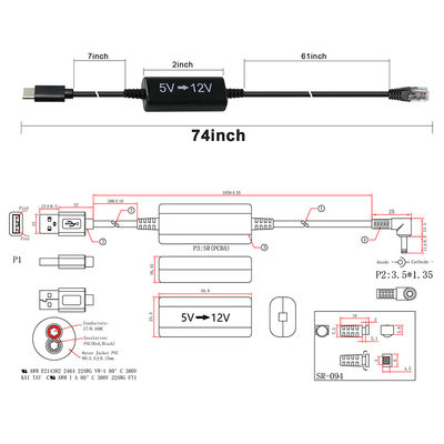 Cable d'injection d'alimentation USB-C à RJ45 - 5V à 12V Adaptateur Ethernet pas à pas pour caméra IP, point d'accès, appareil IoT