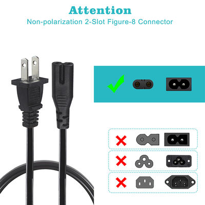 NEMA 1-15P à IEC C7 Cable d'alimentation -Plaque à la figure-8 câble de connexion pour ordinateur portable, lecteur DVD, console de jeu, petits appareils électroménagers