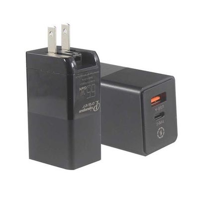 Chargeur mural USB 65W US Plug Adapteur à double port avec sortie USB-C et USB-A pour chargeur d'ordinateur portable, téléphone, tablette, voyage (entrée de 240V)