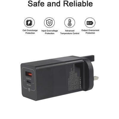 Chargeur mural USB 65W US Plug Adapteur à double port avec sortie USB-C et USB-A pour chargeur d'ordinateur portable, téléphone, tablette, voyage (entrée de 240V)
