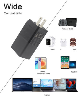 Chargeur mural USB 65W US Plug Adapteur à double port avec sortie USB-C et USB-A pour chargeur d'ordinateur portable, téléphone, tablette, voyage (entrée de 240V)