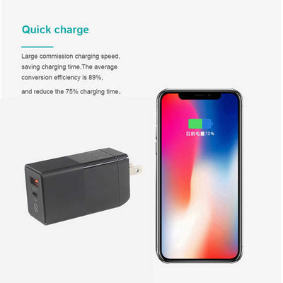 Chargeur mural USB 65W US Plug Adapteur à double port avec sortie USB-C et USB-A pour chargeur d'ordinateur portable, téléphone, tablette, voyage (entrée de 240V)