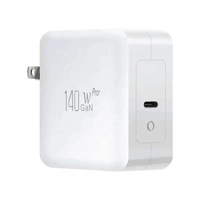 Chargeur mural américain à 2 broches avec port USB-C unique, sortie haute vitesse de 140 W, adaptateur de charge rapide pour ordinateur portable / mobile
