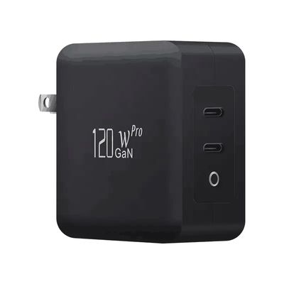 Chargeur mural US à 2 broches avec deux ports USB-C, sortie haute vitesse 120W, adaptateur de charge rapide pour ordinateur portable/tablette