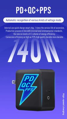 Chargeur mural US à 2 broches avec deux ports USB-C, sortie haute vitesse 120W, adaptateur de charge rapide pour ordinateur portable/tablette