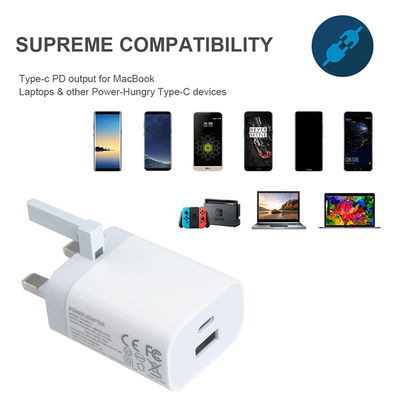 Chargeur murale à 2 broches avec ports USB-C et USB-A, sortie de 20 W, adaptateur d'alimentation compact à double port pour téléphone / tablette