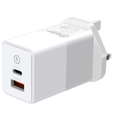 Chargeur murale à 2 broches avec ports USB-C et USB-A, adaptateur d'alimentation haute vitesse à double port de 65 W pour ordinateur portable / téléphone / tablette