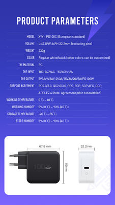 Chargeur murale à 2 broches avec port USB-C, adaptateur d'alimentation haute vitesse de sortie de 100 W pour ordinateur portable / tablette / téléphone