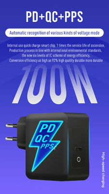 Chargeur murale à 2 broches avec port USB-C, adaptateur d'alimentation haute vitesse de sortie de 100 W pour ordinateur portable / tablette / téléphone