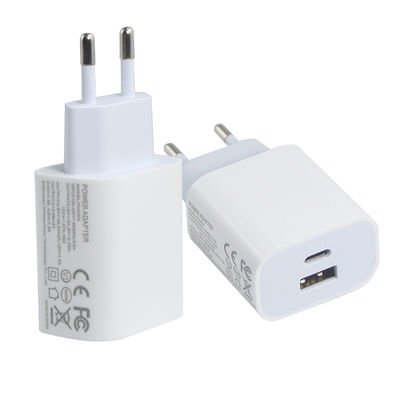Chargeur murale EU à 2 broches avec ports USB-C et USB-A, adaptateur d'alimentation à double port compact de 20 W pour le chargement de téléphones et de tablettes
