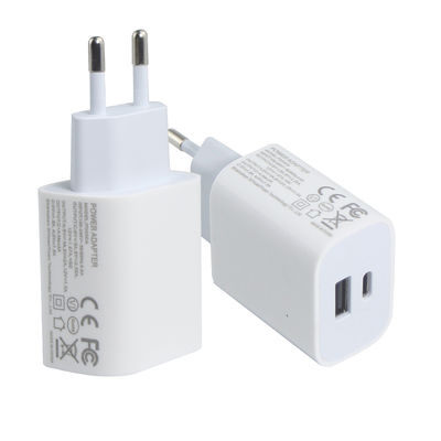Chargeur murale EU à 2 broches avec ports USB-C et USB-A, adaptateur d'alimentation à double port compact de 20 W pour le chargement de téléphones et de tablettes