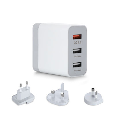Chargeur mural USB multi-ports avec prises interchangeables, adaptateur d'alimentation USB-A et USB-C 60W pour la maison, le bureau et les voyages