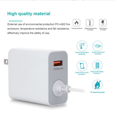 Chargeur mural USB-C US 60W avec câble fixe, adaptateur secteur Type-C haute vitesse pour smartphones, tablettes et ordinateurs portables