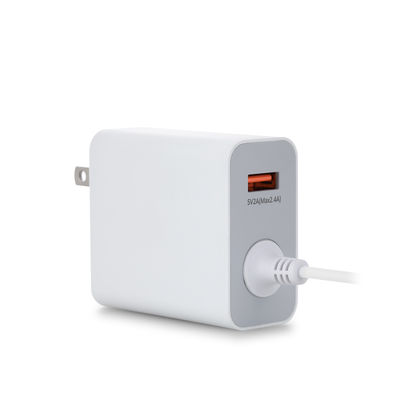 Chargeur mural USB-C US 60W avec câble fixe, adaptateur secteur Type-C haute vitesse pour smartphones, tablettes et ordinateurs portables