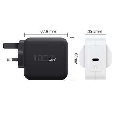 Chargeur USB-C à 2 broches UK avec deux ports, adaptateur secteur Type-C 100W haute vitesse pour ordinateurs portables, tablettes et smartphones