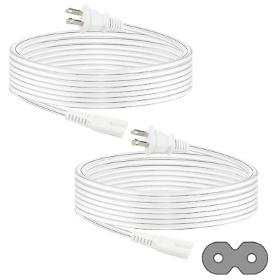 Cordon d'alimentation QIUCABLE TV - Lot de 2, 3 mètres, prise à 2 broches non polarisée NEMA 1-15P vers C7 Figure 8, cordon de remplacement (B0D7RKLTSJ)