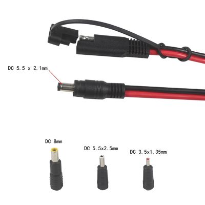 Câble adaptateur coaxial SAE vers CC - 6 pieds 14AWG Connecteur à déconnexion rapide Fiche 5,5 mm x 2,1 mm Extension d'alimentation Jack mâle avec adaptateurs 8 mm 2,5 mm 3,5 mm pour automobile (B09N3LCJ4F)