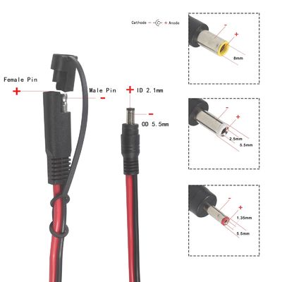 Câble adaptateur coaxial SAE vers CC - 6 pieds 14AWG Connecteur à déconnexion rapide Fiche 5,5 mm x 2,1 mm Extension d'alimentation Jack mâle avec adaptateurs 8 mm 2,5 mm 3,5 mm pour automobile (B09N3LCJ4F)