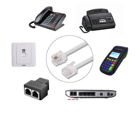 Câble d'extension téléphonique RJ11 6P4C Connecteurs plaqués or 15 pieds 25 pieds 50 pieds