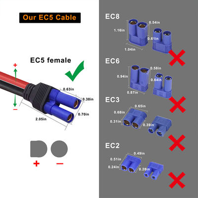 EC5 à câble de connexion DC rectangulaire à 2 broches 12AWG pour systèmes solaires