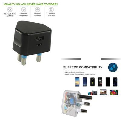 Câble chargeur USB-C vers prise SA (Afrique du Sud) 5V 9V 12V